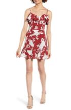 Women's Band Of Gypsies Floral Print Ruffle Dress - Red