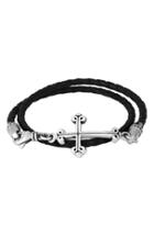 Men's King Baby Braided Leather Cross Bracelet