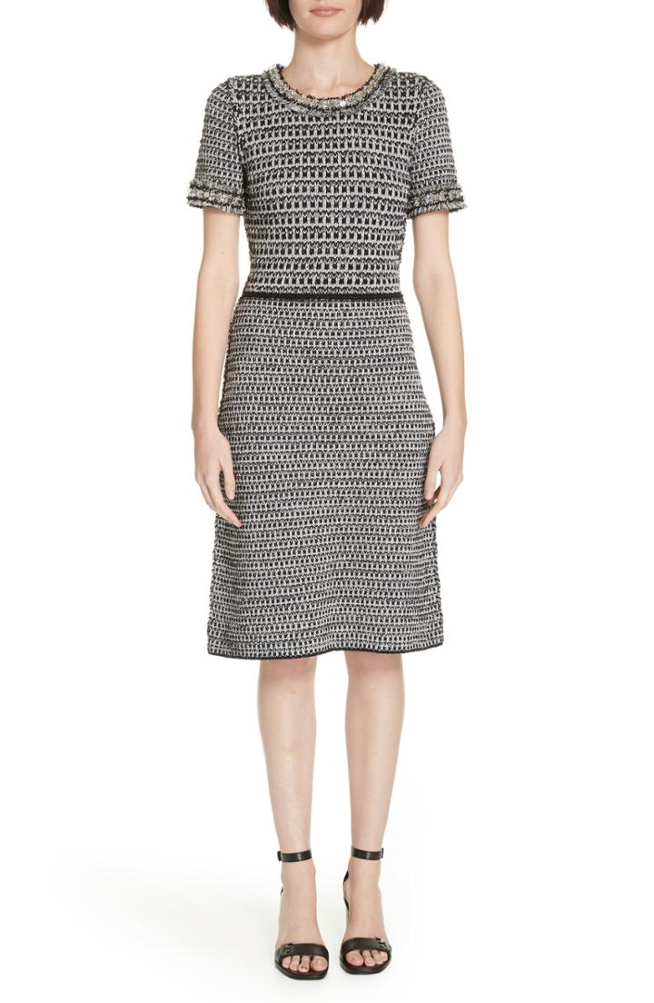 Women's Tory Burch Embellished Fringe Tweed Dress - Grey