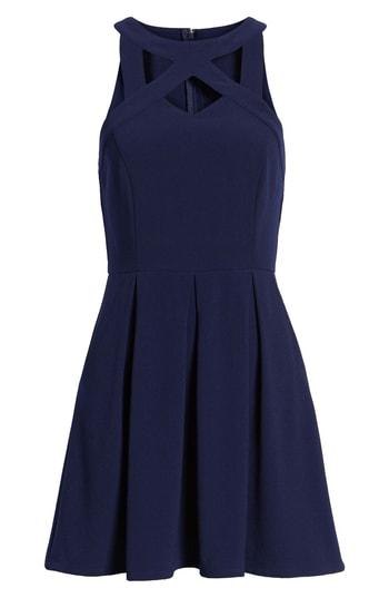 Women's Speechless Cutout Scuba Skater Dress - Blue