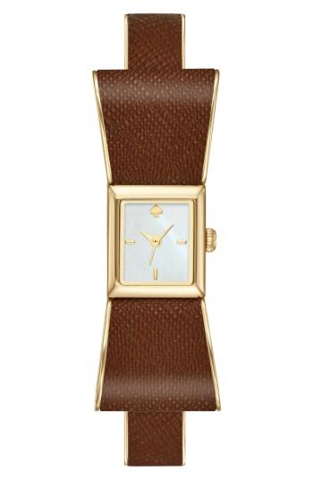 Women's Kate Spade New New York Mother Of Pearl Dial Leather Strap Watch, 16mm