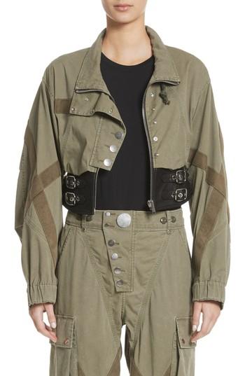 Women's Alexander Wang Leather Waist Military Jacket - Green