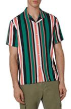 Men's Topman Miami Stripe Revere Collar Shirt - Blue/green