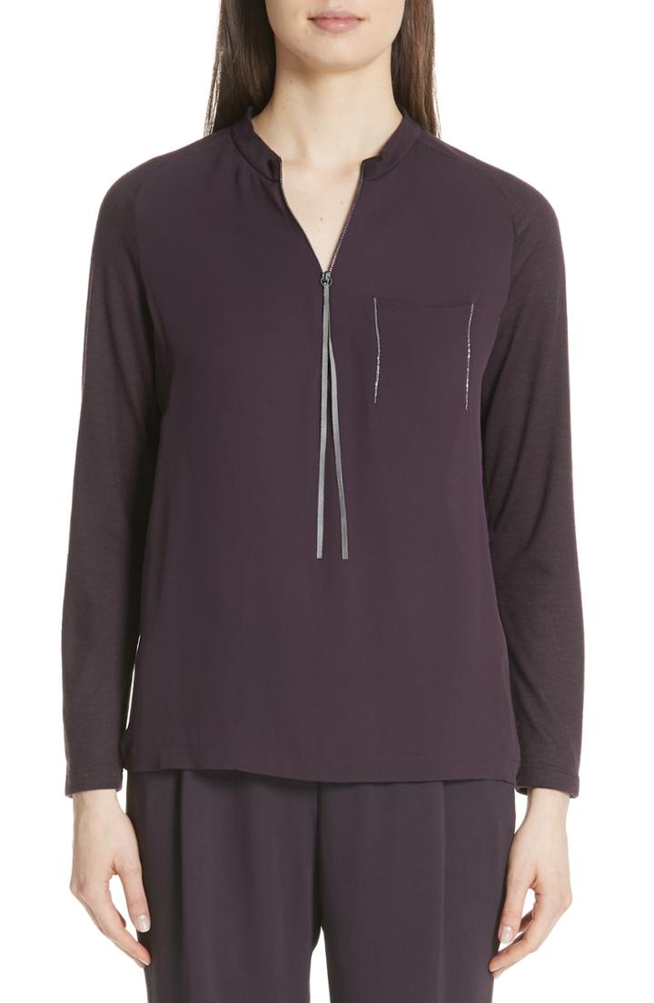 Women's Fabiana Filippi Satin Front Merino Wool Sweater Us / 44 It - Purple