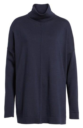 Petite Women's Eileen Fisher Merino Wool Boxy Turtleneck Sweater, Size P - Blue