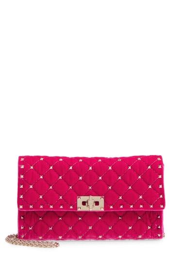 Valentino Garavani Rockstud Spike Matelasse Quilted Velvet Shoulder Bag - Pink