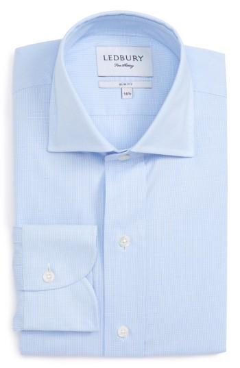 Men's Ledbury Slim Fit Houndstooth Dress Shirt - - Blue