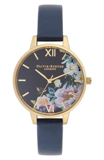 Women's Olivia Burton Enchanted Garden Leather Strap Watch, 34mm