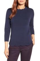Petite Women's Halogen Scallop Edge Sweater P - Blue