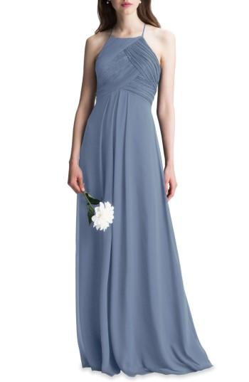 Women's #levkoff Halter Chiffon A-line Gown - Grey