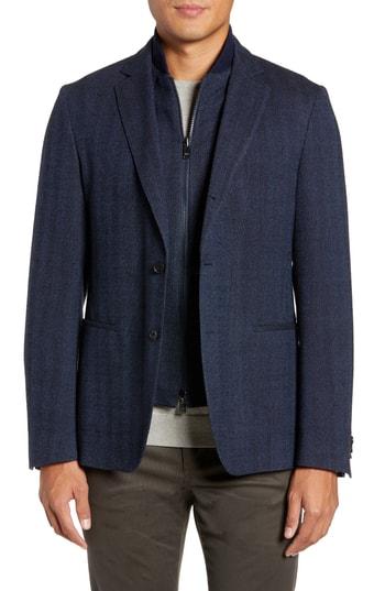 Men's Boss Nanon Trim Fit Herringbone Wool & Cotton Sport Coat R - Blue