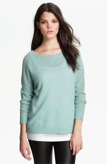 Only Mine Open Stitch Sleeve Cashmere Sweater Heather Mint X-small