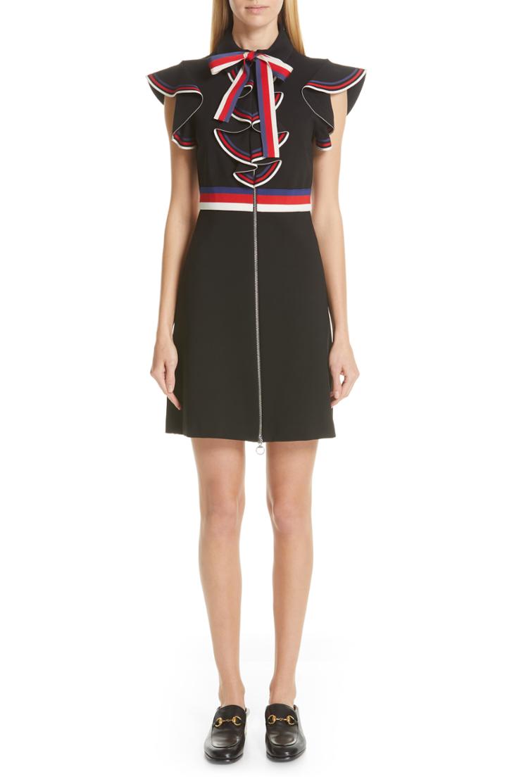 Women's Gucci Sylvie Web Ruffle Stretch Jersey Dress - None