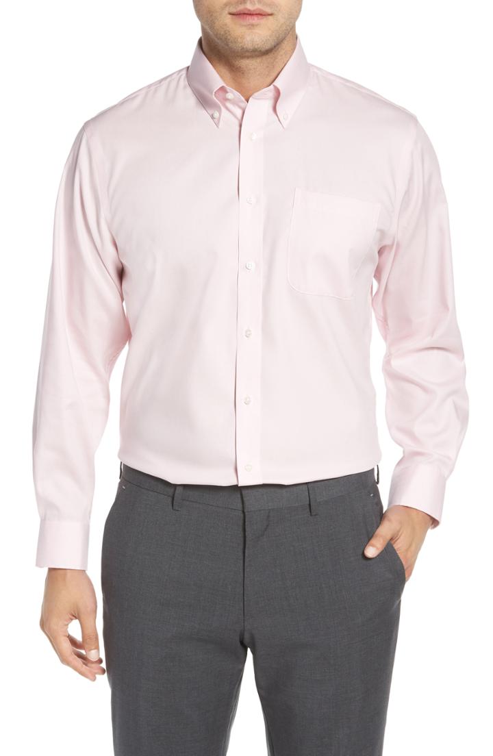 Men's Nordstrom Men's Shop Traditional Fit Non-iron Solid Dress Shirt - 36 - Pink