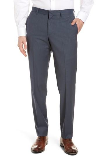 Men's Nordstrom Men's Shop Check Flat Front Stretch Wool Pants - Grey