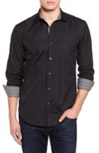 Men's Bugatchi Shaped Fit Tonal Print Sport Shirt - Black