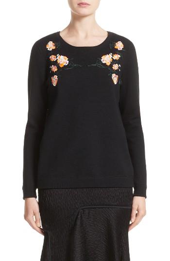 Women's Jason Wu Floral Embroidered Merino Wool Blend Sweater