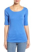 Women's Caslon Ballet Neck Cotton & Modal Knit Elbow Sleeve Tee, Size - Blue