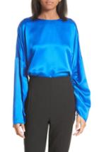 Women's Tibi Ruched Sleeve Satin Silk Top - Blue