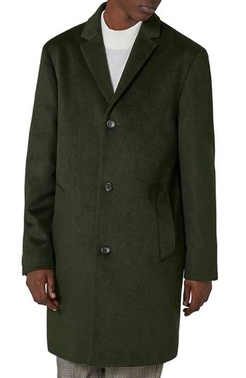 Men's Topman Khaki Overcoat, Size - Green