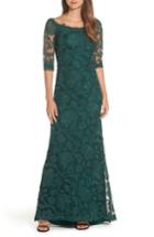 Women's Tadashi Shoji Embroidered Boat Neck Mermaid Gown - Blue/green