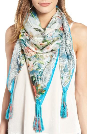 Women's Johnny Was Floral Plaid Square Silk Scarf