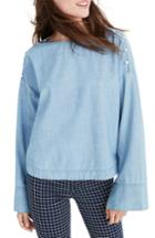 Women's Madewell Convertible Shoulder Chambray Top, Size - Blue