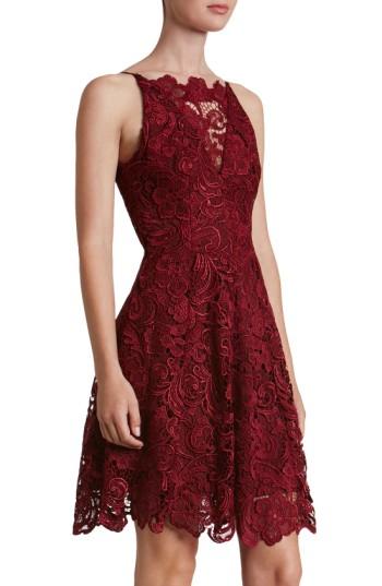 Women's Dress The Population 'hayden' Lace Fit & Flare Dress - Burgundy