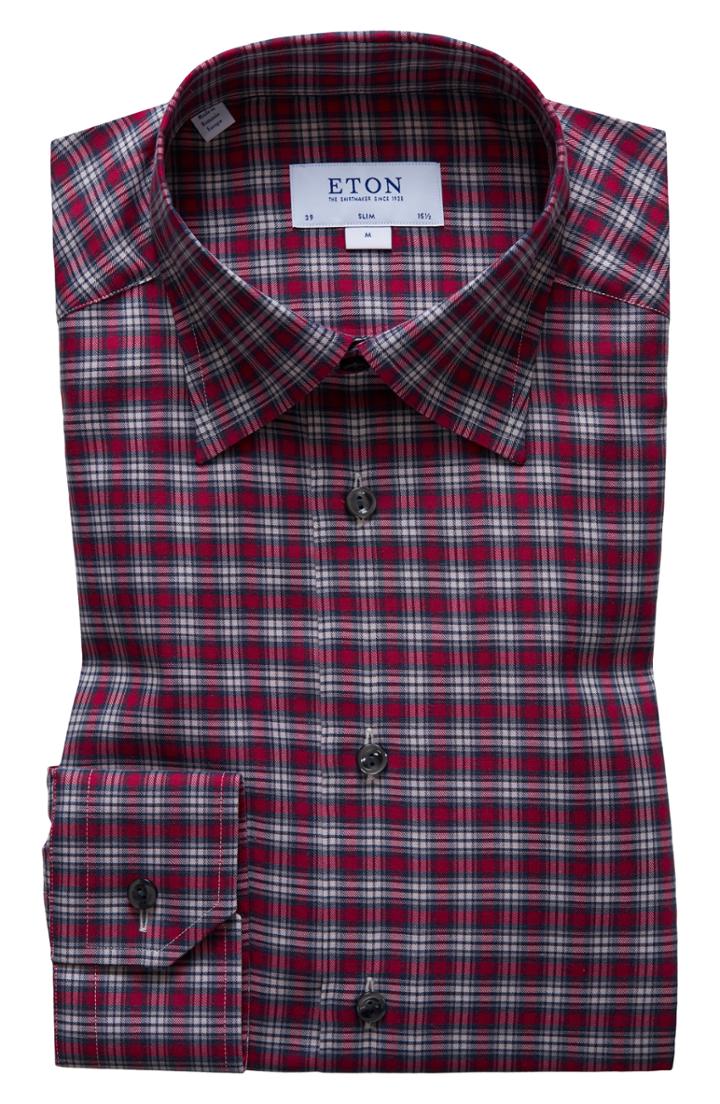 Men's Eton Slim Fit Plaid Dress Shirt .5 - Pink