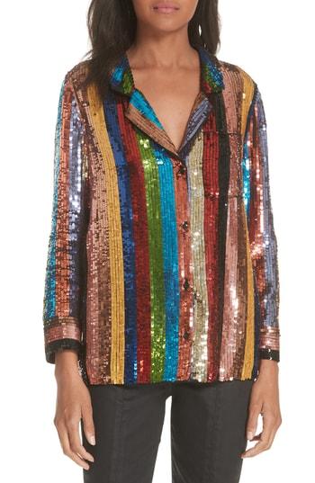 Women's Alice + Olivia Keir Sequin Stripe Blouse - Metallic