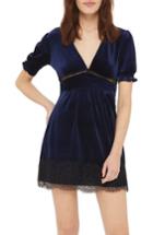 Women's Topshop Lace Inset Velvet Minidress Us (fits Like 0) - Blue