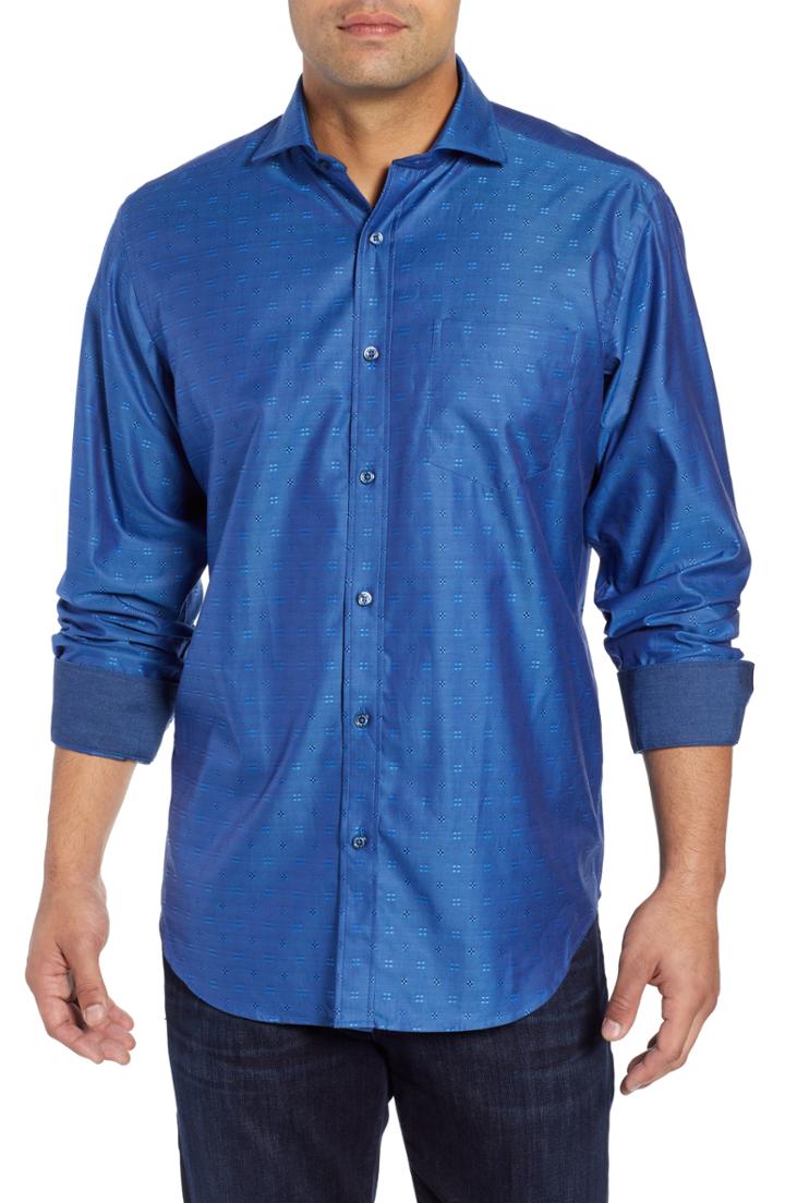 Men's Bugatchi Classic Fit Embroidered Sport Shirt - Blue