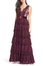 Women's Mac Duggal Belted Tiered Lace Column Gown - Purple