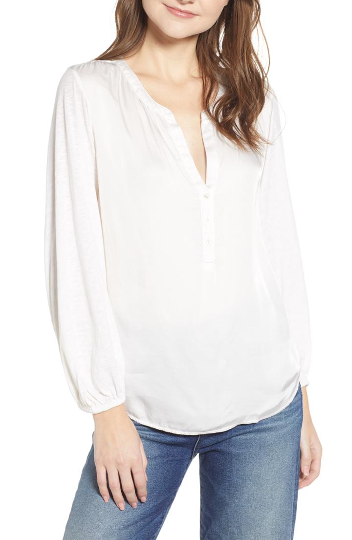 Women's Velvet By Graham & Spencer Mixed Media Cotton Blend Top