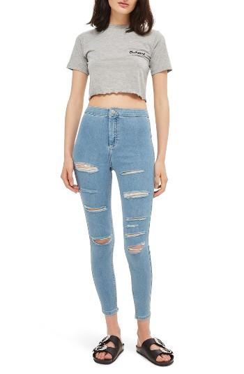 Petite Women's Topshop Joni Super Rip Skinny Jeans X 28 - Blue