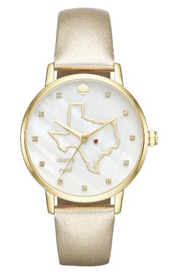 Women's Kate Spade New York Metro Texas State Of Mind Leather Strap Watch, 34mm