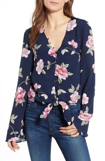 Women's Cupcakes And Cashmere Jerome Floral Bell Sleeve Top, Size - Blue