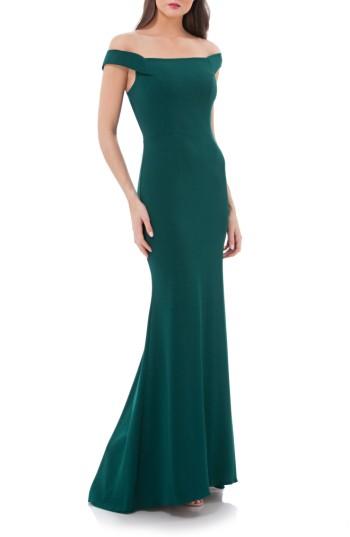 Women's Carmen Marc Valvo Crepe Gown - Green
