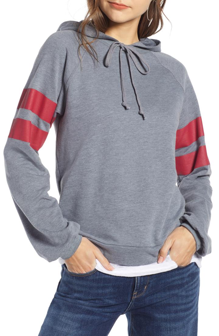 Women's Treasure & Bond Varsity Stripe Hoodie - Grey