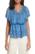 Women's Sea Adaline Ruffle Cotton Blouse - Blue