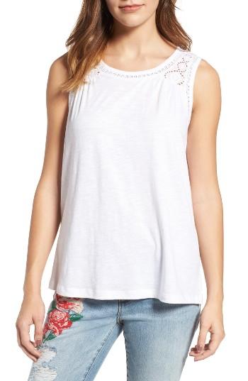 Women's Caslon Tie Back Lace Yoke Tank - White