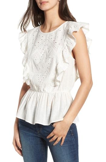 Women's Hinge Eyelet Ruffle Top, Size - Ivory