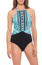 Women's Profile By Gottex High Neck One-piece Swimsuit - Blue