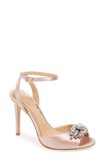 Women's Jewel Badgley Mischka Hayden Embellished Ankle Strap Sandal .5 M - Beige