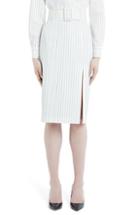 Women's Sara Battaglia Belted Pinstripe Wool Pencil Skirt Us / 38 It - White