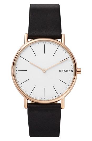 Men's Skagen Signatur Slim Leather Strap Watch, 40mm
