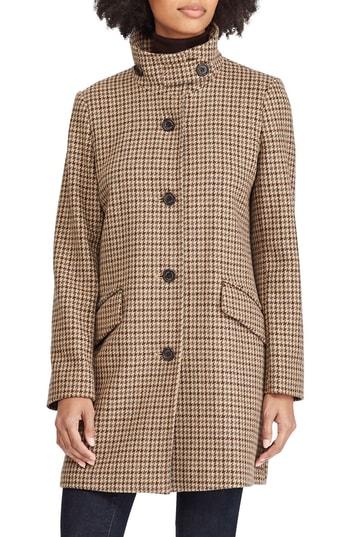 Women's Lauren Ralph Lauren Houndstooth Check Coat - Grey