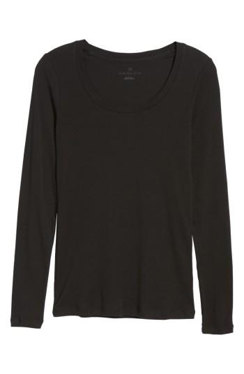 Petite Women's Caslon 'melody' Long Sleeve Scoop Neck Tee P - Black