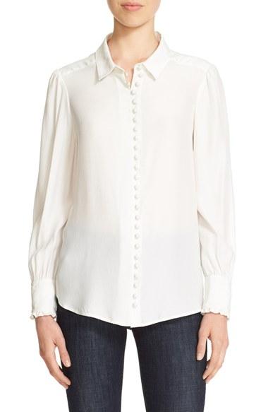 Women's Frame Long Sleeve Silk Blouse - White