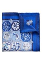 Men's Eton Medallion Tile Silk Pocket Square, Size - Blue